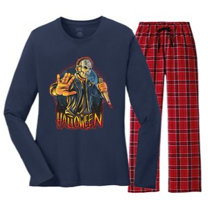 Funny Scary Halloween Jason Women's Long Sleeve Flannel Pajama Set 