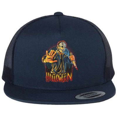 Funny Scary Halloween Jason Flat Bill Trucker Hat