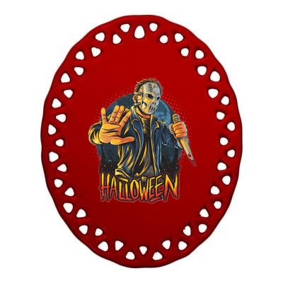 Funny Scary Halloween Jason Ceramic Oval Ornament