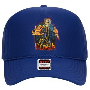 Funny Scary Halloween Jason High Crown Mesh Back Trucker Hat