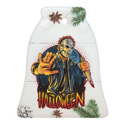 Funny Scary Halloween Jason Ceramic Bell Ornament