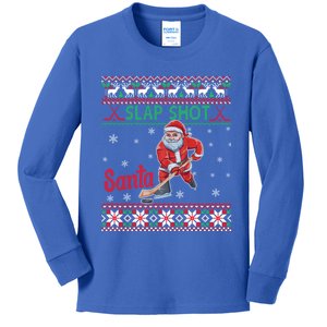 Funny Santa Hockey Christmas Gift Santa Ugly Sweater Cute Gift Kids Long Sleeve Shirt