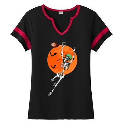 Football Skeleton Halloween Football Player Ladies Halftime Notch Neck Tee