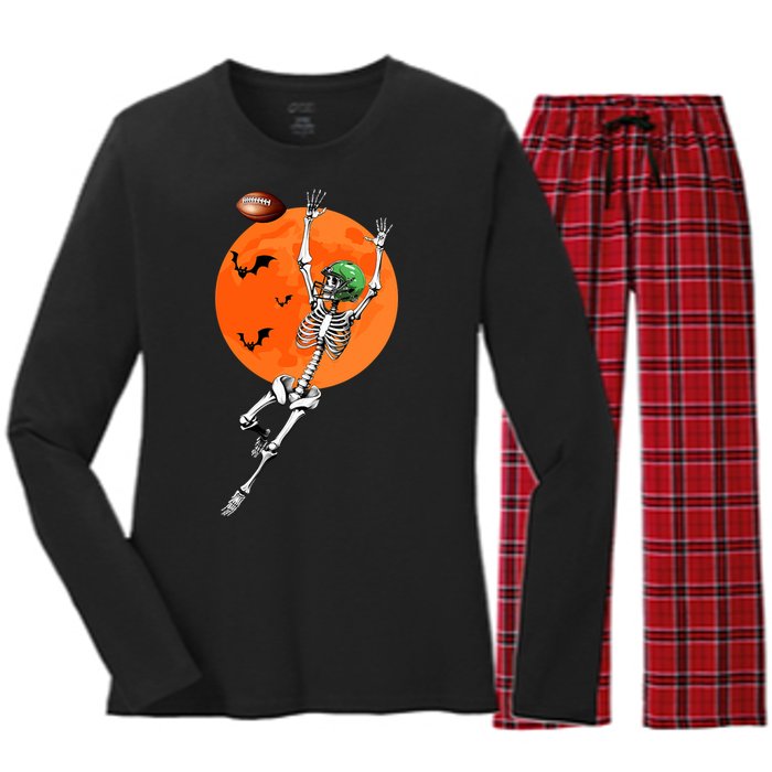 Football Skeleton Halloween Football Player Women's Long Sleeve Flannel Pajama Set 