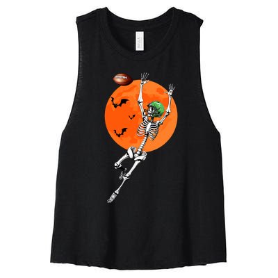 Football Skeleton Halloween Football Player Women's Racerback Cropped Tank