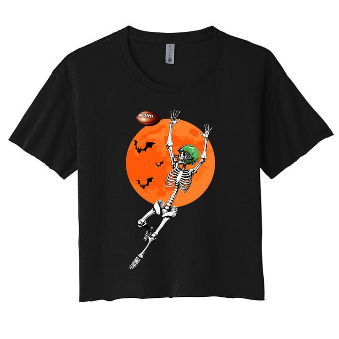 Football Skeleton Halloween Football Player Women's Crop Top Tee