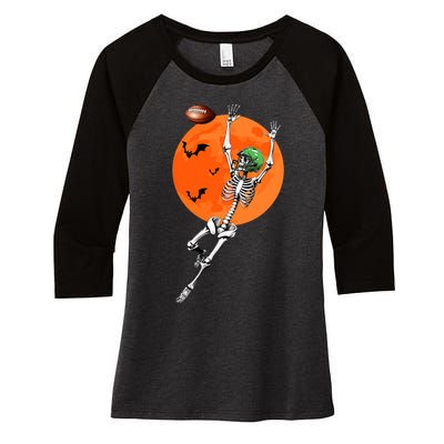 Football Skeleton Halloween Football Player Women's Tri-Blend 3/4-Sleeve Raglan Shirt