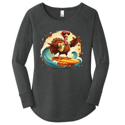 Funny Surf Hawaiian Turkey Surfing Pumpkin Pie Thanksgiving Gift Women's Perfect Tri Tunic Long Sleeve Shirt