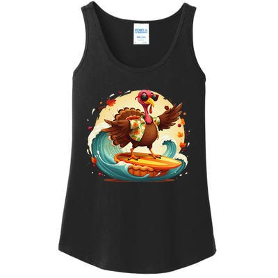 Funny Surf Hawaiian Turkey Surfing Pumpkin Pie Thanksgiving Gift Ladies Essential Tank