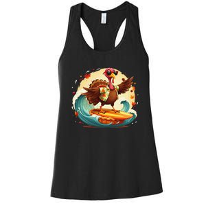 Funny Surf Hawaiian Turkey Surfing Pumpkin Pie Thanksgiving Gift Women's Racerback Tank