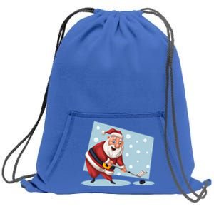 Funny Santa Hockey Player Santa Playing Hockey Santa Hockey Gift Sweatshirt Cinch Pack Bag