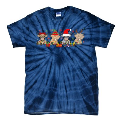 Funny Scottish Highland Cow Christmas Tree Cow Lover Xmas Tie-Dye T-Shirt