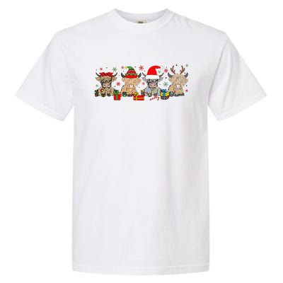 Funny Scottish Highland Cow Christmas Tree Cow Lover Xmas Garment-Dyed Heavyweight T-Shirt