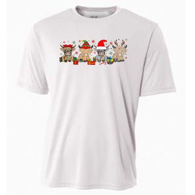 Funny Scottish Highland Cow Christmas Tree Cow Lover Xmas Cooling Performance Crew T-Shirt