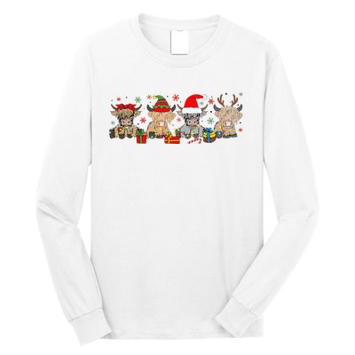 Funny Scottish Highland Cow Christmas Tree Cow Lover Xmas Long Sleeve Shirt