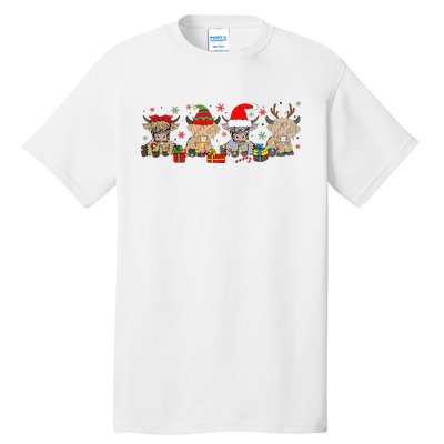 Funny Scottish Highland Cow Christmas Tree Cow Lover Xmas Tall T-Shirt