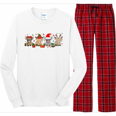 Funny Scottish Highland Cow Christmas Tree Cow Lover Xmas Long Sleeve Pajama Set