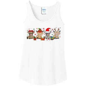 Funny Scottish Highland Cow Christmas Tree Cow Lover Xmas Ladies Essential Tank