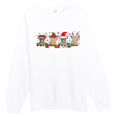 Funny Scottish Highland Cow Christmas Tree Cow Lover Xmas Premium Crewneck Sweatshirt