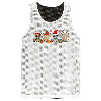 Funny Scottish Highland Cow Christmas Tree Cow Lover Xmas Mesh Reversible Basketball Jersey Tank