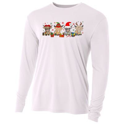 Funny Scottish Highland Cow Christmas Tree Cow Lover Xmas Cooling Performance Long Sleeve Crew