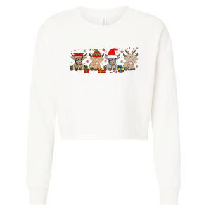 Funny Scottish Highland Cow Christmas Tree Cow Lover Xmas Cropped Pullover Crew