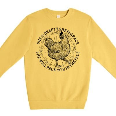 Funny She Is Beauty She Is Grace Vintage Hen Chicken Premium Crewneck Sweatshirt