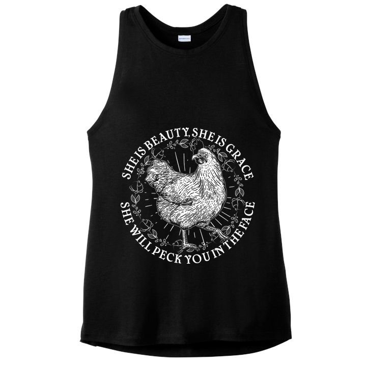 Funny She Is Beauty She Is Grace Vintage Hen Chicken Ladies PosiCharge Tri-Blend Wicking Tank
