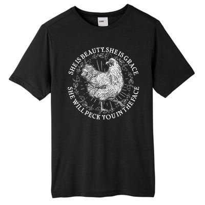 Funny She Is Beauty She Is Grace Vintage Hen Chicken Tall Fusion ChromaSoft Performance T-Shirt