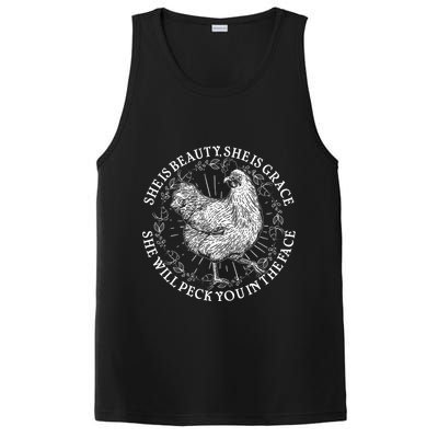 Funny She Is Beauty She Is Grace Vintage Hen Chicken PosiCharge Competitor Tank