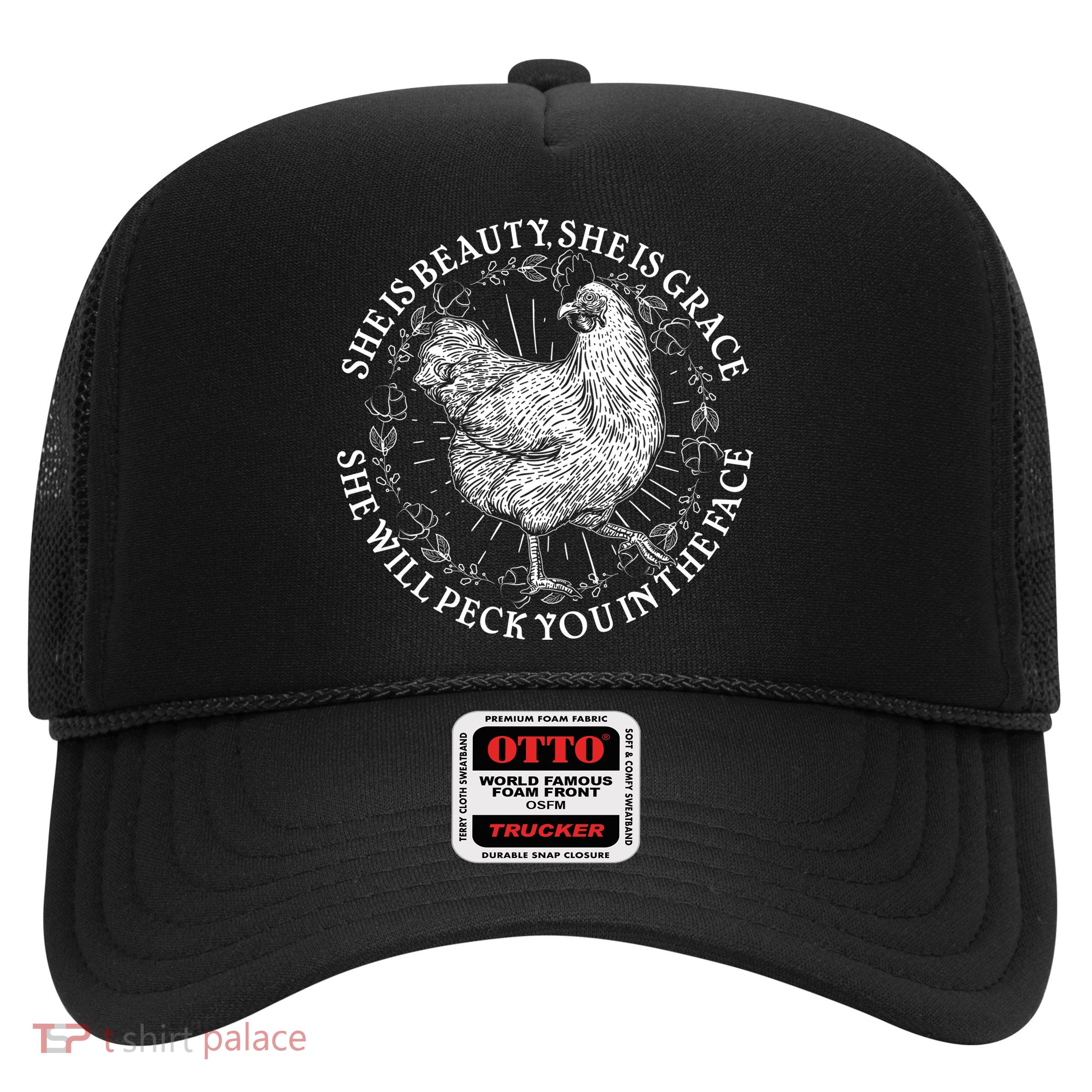 Funny She Is Beauty She Is Grace Vintage Hen Chicken Trucker Hat