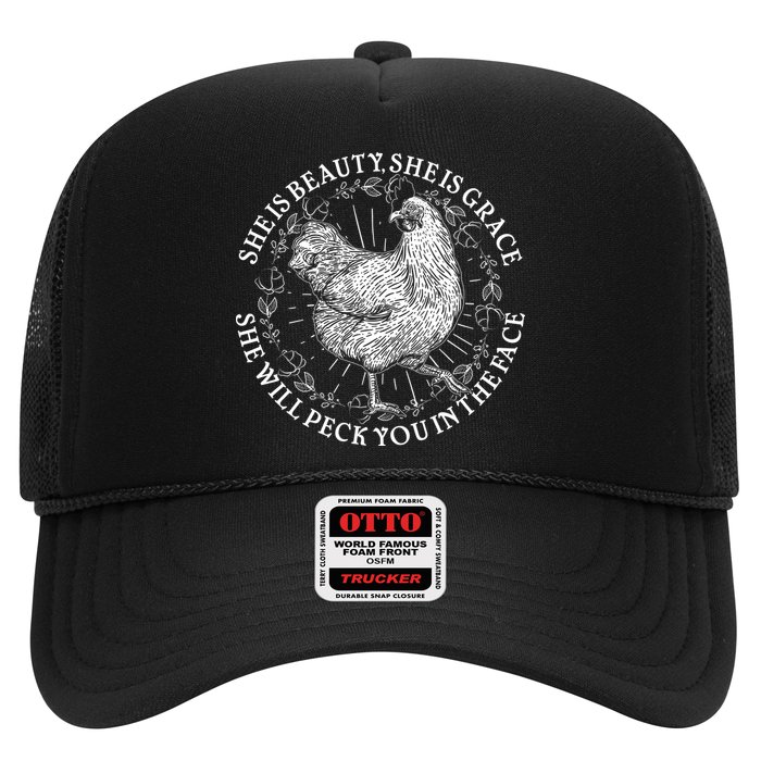 Funny She Is Beauty She Is Grace Vintage Hen Chicken Trucker Hat