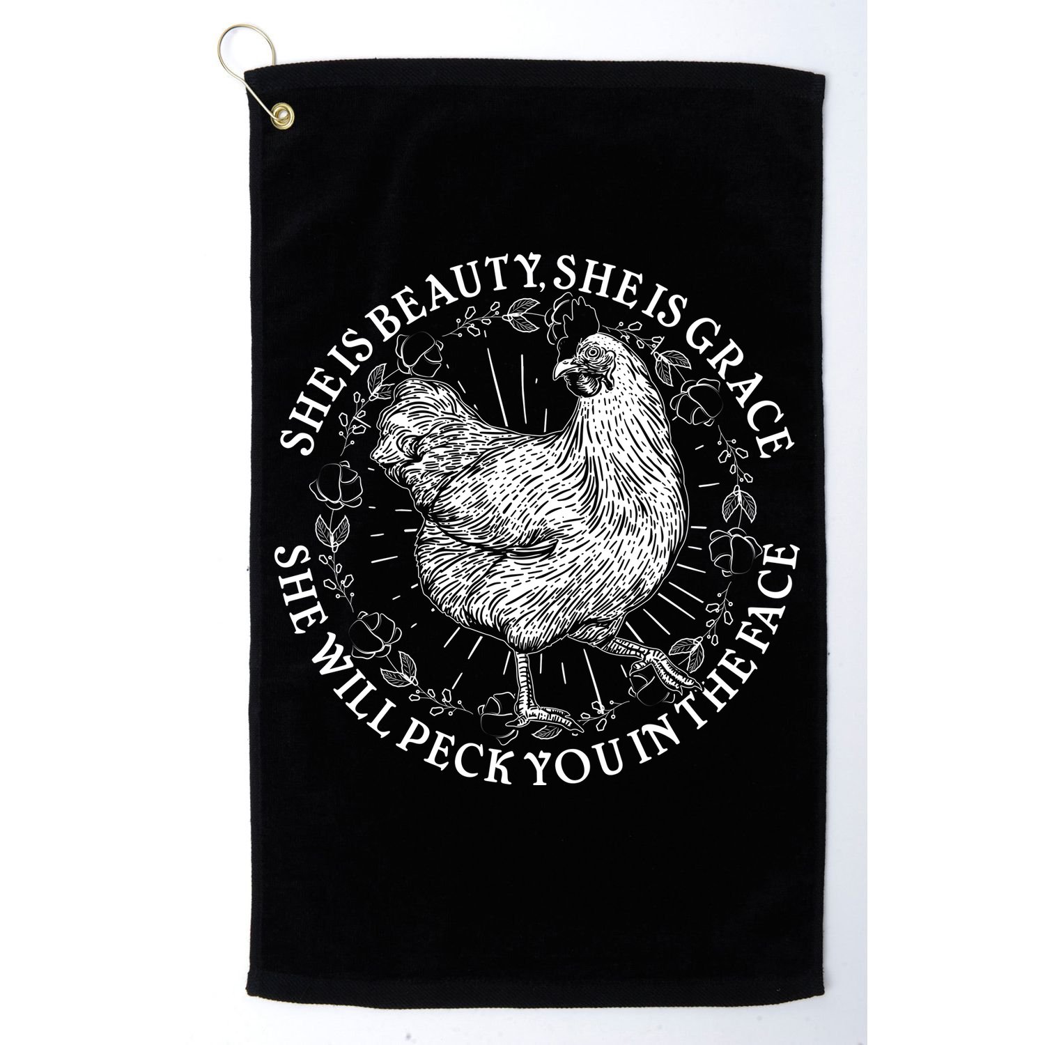 Funny She Is Beauty She Is Grace Vintage Hen Chicken Golf Towel