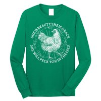 Funny She Is Beauty She Is Grace Vintage Hen Chicken Long Sleeve Shirt