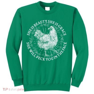 Funny She Is Beauty She Is Grace Vintage Hen Chicken Sweatshirt