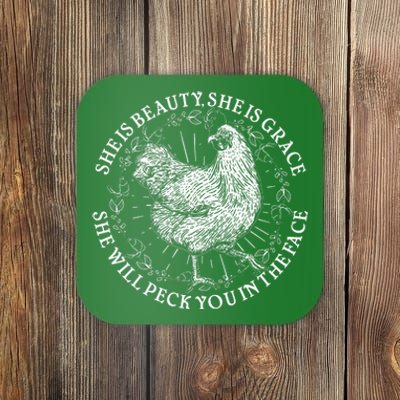 Funny She Is Beauty She Is Grace Vintage Hen Chicken Coaster