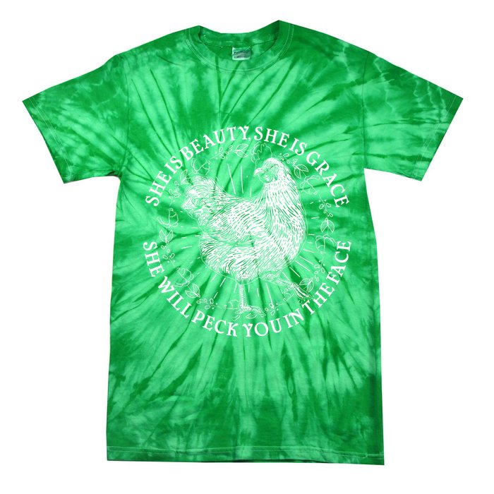 Funny She Is Beauty She Is Grace Vintage Hen Chicken Tie-Dye T-Shirt
