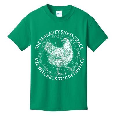 Funny She Is Beauty She Is Grace Vintage Hen Chicken Kids T-Shirt