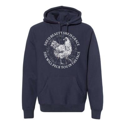 Funny She Is Beauty She Is Grace Vintage Hen Chicken Premium Hoodie