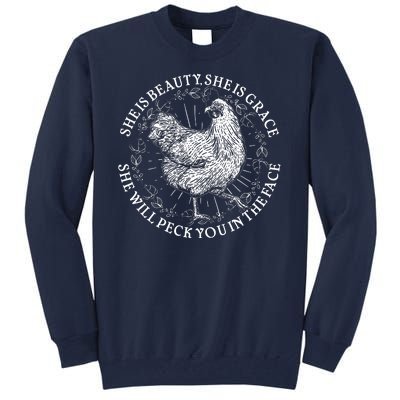 Funny She Is Beauty She Is Grace Vintage Hen Chicken Tall Sweatshirt