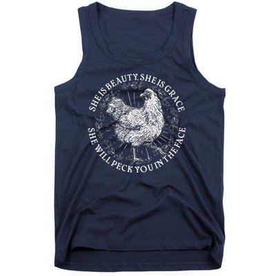 Funny She Is Beauty She Is Grace Vintage Hen Chicken Tank Top