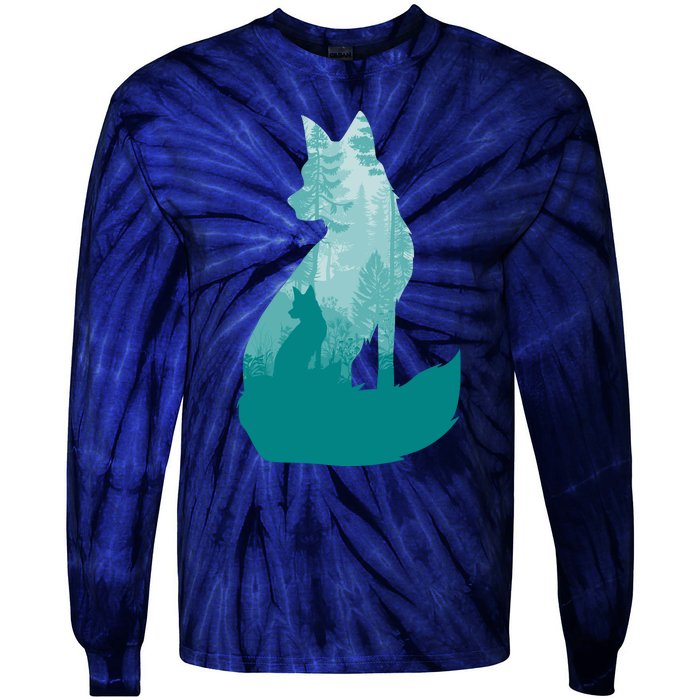 Fox Silhouette In The Forest Animal Hunter Hunting Tie-Dye Long Sleeve Shirt