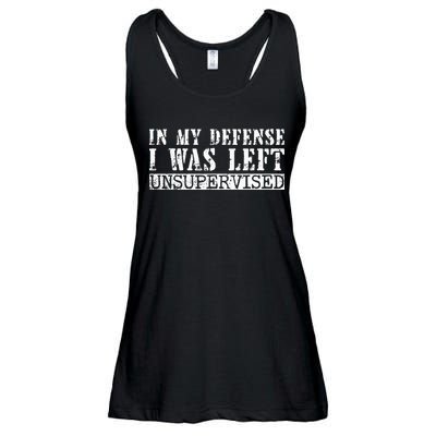 Funny Saying In My Defense I Was Left Unsupervised Vintage Ladies Essential Flowy Tank