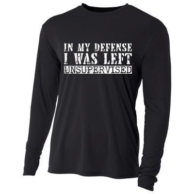 Funny Saying In My Defense I Was Left Unsupervised Vintage Cooling Performance Long Sleeve Crew