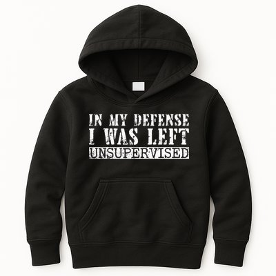 Funny Saying In My Defense I Was Left Unsupervised Vintage Kids Hoodie