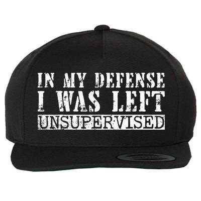 Funny Saying In My Defense I Was Left Unsupervised Vintage Wool Snapback Cap