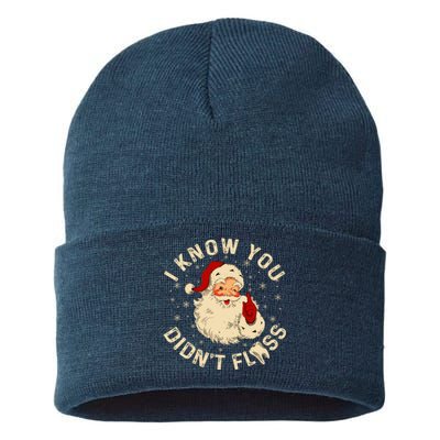 Funny Santa I Know You DidnT Floss Dentist Dental Christmas Sustainable Knit Beanie