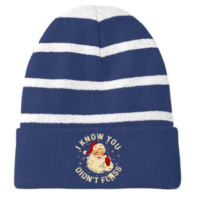 Funny Santa I Know You DidnT Floss Dentist Dental Christmas Striped Beanie with Solid Band