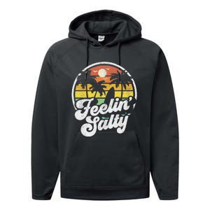 Feeling Salty Island Vacation Surfing Palm Retro Beach Performance Fleece Hoodie