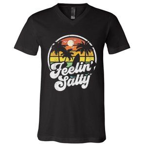 Feeling Salty Island Vacation Surfing Palm Retro Beach V-Neck T-Shirt